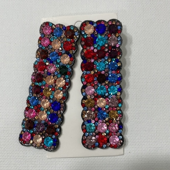 Colorful Crystal Rectangle Statement Earrings - Picture 5 of 7